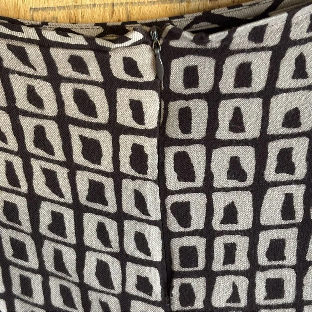 Vintage Express Brown Abstract Print Midi Pencil Skirt Sz 9/10 - Picture 7 of 8